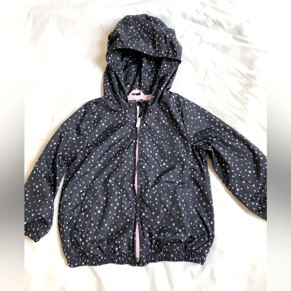 GAP Girls Size 4 Light Weight Jacket, Navy & Pink Polka Dots Wind Breaker Jacket
